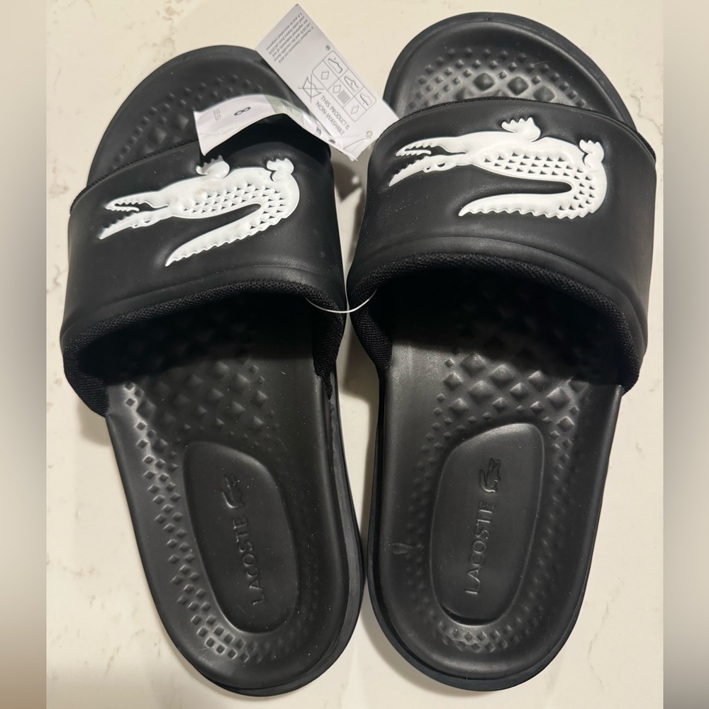 Brand new black men’s Lacoste slides size 8